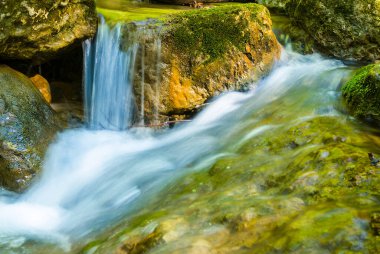 Dağ kanyonunda küçük dereler akıyor.