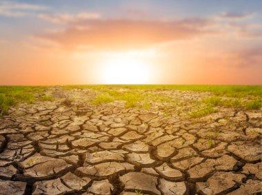 Günbatımında geniş kuru arazi, doğal ekolojik afet sahnesi.