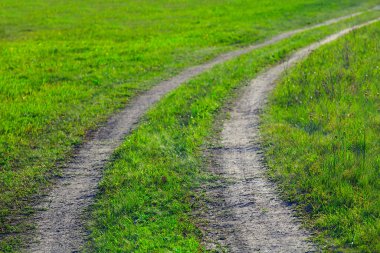 Yeşil alanlar arasında yer yolu, doğal taşra ulaşım arkaplanı