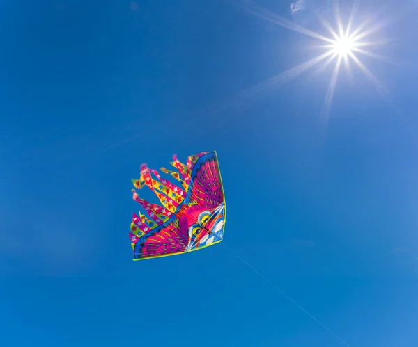 closeup kite flying under sparkle sun