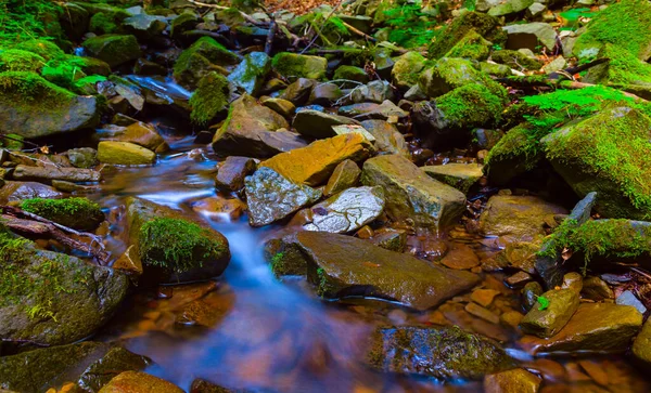 Mały Przepływ Mountain Brook Wśród Kamieni — Zdjęcie stockowe