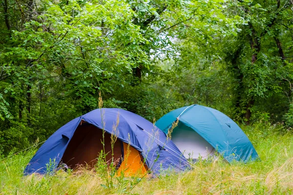 Paire Tente Touristique Dans Une Forêt Scène Camp Touristique Été — Photo