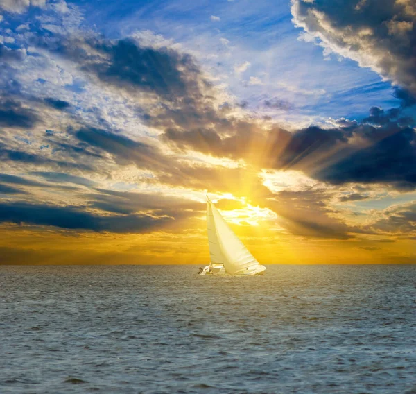 Sail Yacht Sea Sunset — Stock Photo, Image