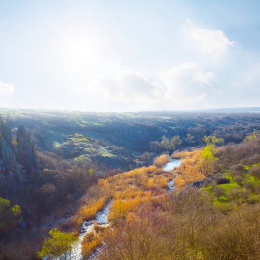 Yazın güneşli bir günde çayır kanyonundan akan küçük bir nehir.