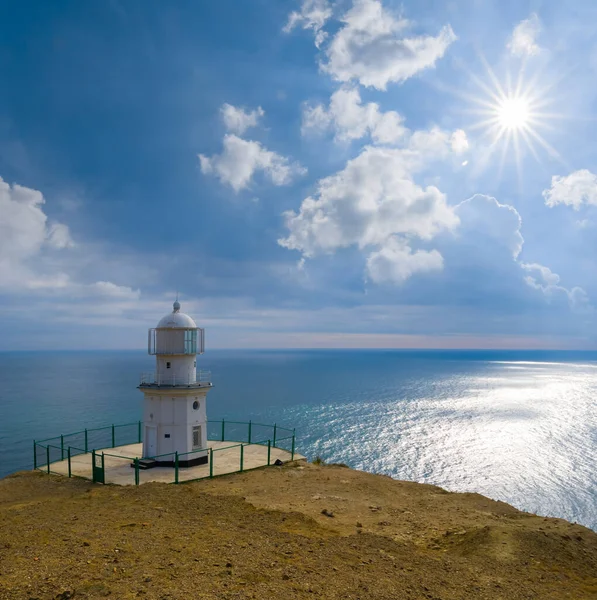 Closeup Lighthouse Stay Marine Cape Summer Sunny Day — Stock Photo, Image