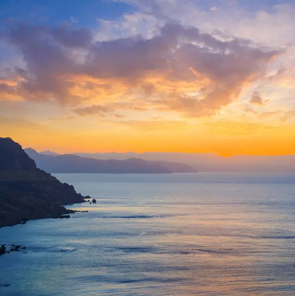 Rocky Sea Coast Silhouette Sunset Stockfoto