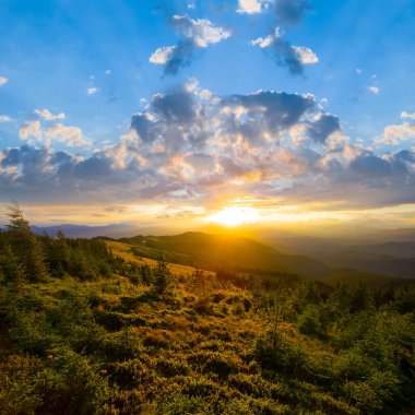 Yeşil yaz vadisi gün batımında