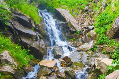 Dağ kanyonundaki küçük şelaleyi kapatın.