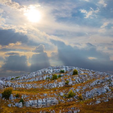 Işıldayan güneşin altında tek başına tepeye çık