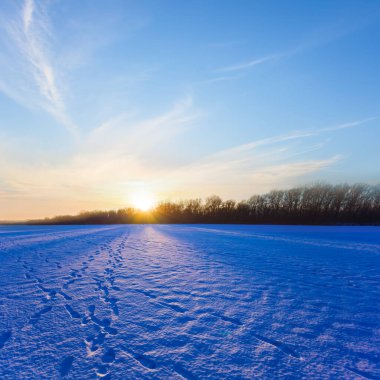 Kış grubunu düz dramatik batımında