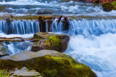 Nehirdeki küçük şelale dağ kanyonundan akıyor.