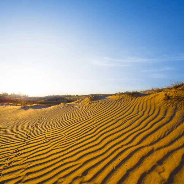 широкая горячая песчаная пустыня на закате