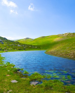 Yeşil dağ vadisinde küçük sakin bir göl