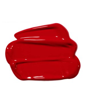 Beyaz arka planda kırmızı boya lekesi, kırmızı ruj lekesi, parlak renkli kozmetik ürün vuruşu, akryl guaj yağı boya dokusu, kozmetik ürün dokusu veya güzellik ürünü dokusu.