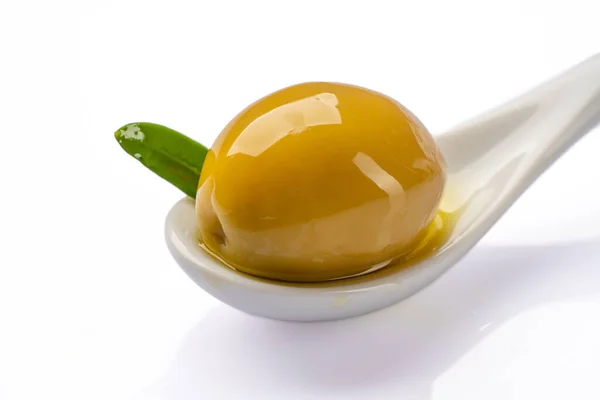 Lahodné Chutné Olivy Bílém Pozadí — Stock fotografie