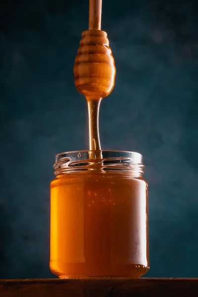 Jar Honey Honey Spoon — Stock Photo, Image