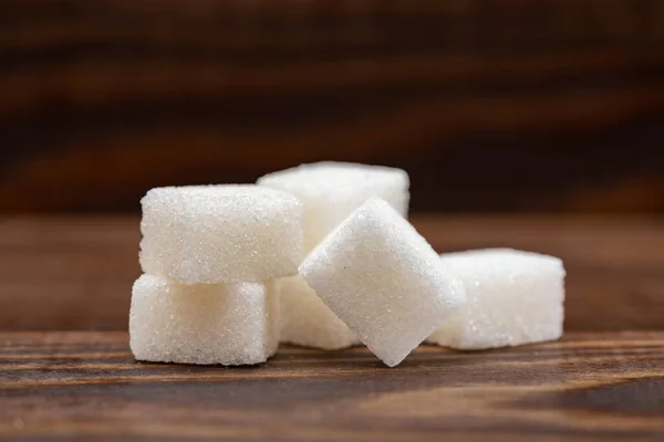 Cubos Açúcar Branco Fundo Madeira — Fotografia de Stock