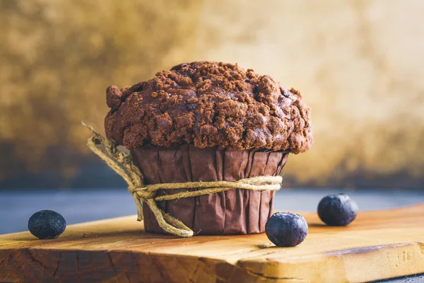Schokoladenmuffins Auf Dem Vintage Hintergrund — Stockfoto