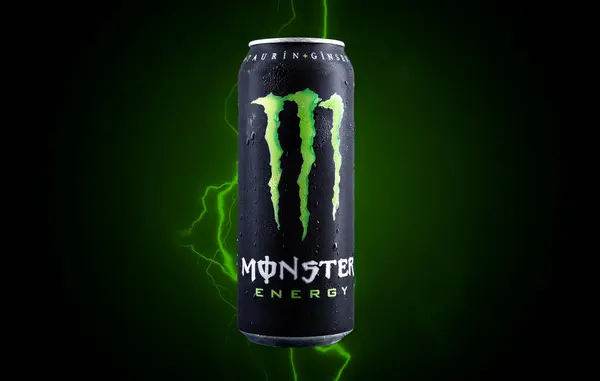 Monster Energy Drink Black Background — Stock Photo, Image