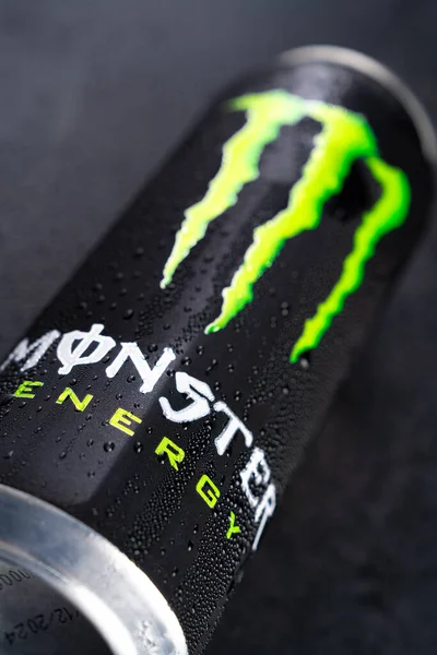Monster Energy Drink Black Background — Stock Photo, Image