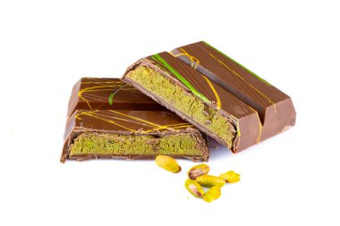 Chocolate bar filled with pistachio kunafa. Dubai chocolate clipart