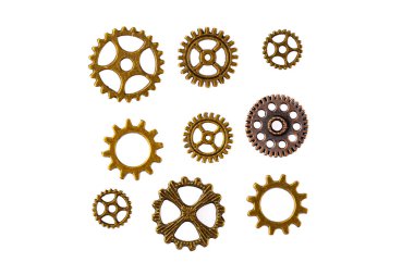 Beyaz arkaplanda metal dişliler