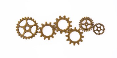 Beyaz arkaplanda metal dişliler