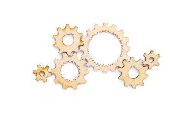 Beyaz arka planda ahşap dişliler 