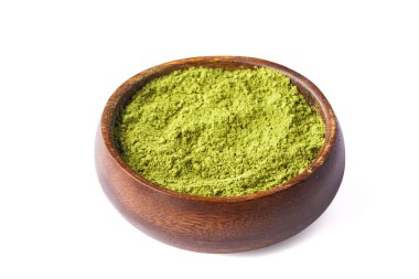 Kına, buğday çimi ya da beyaz arka planda kibrit tozu