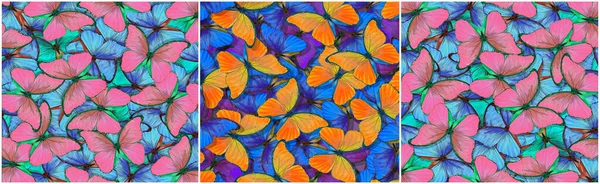Abstrakcyjny Wzór Skrzydeł Tropikalnych Motyli Morfońskich Tryptyk Skrzydeł Motyli Tropikalnych — Zdjęcie stockowe