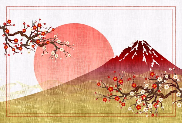 Fuji Prune Fundal Carte Anul Nou — Vector de stoc