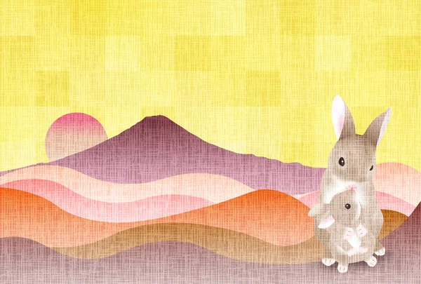 Rabbit Fuji New Year Card Background — Vector de stock
