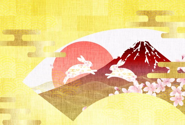 Rabbit Fuji New Year Card Background — Archivo Imágenes Vectoriales