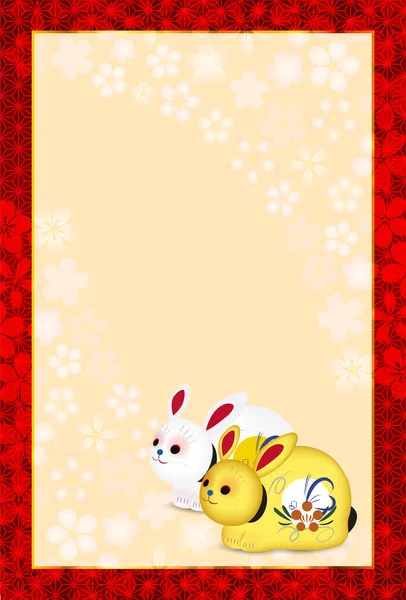 Rabbit New Year Card Japanese Pattern Background — Stock Vector