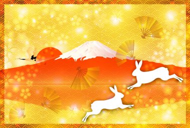 Rabbit New Year's card Mt. Fuji background
