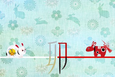 Rabbit New Year's card Japanese pattern background