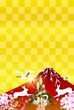 Rabbit New Year's card Mt. Fuji background