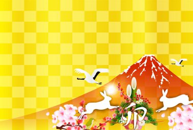Rabbit New Year's card Mt. Fuji background