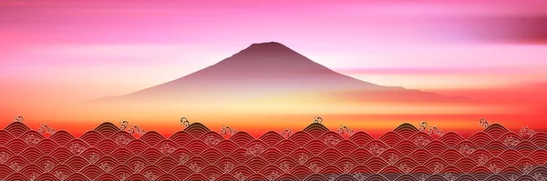 Fuji New Year Card Japanese Pattern Background — Stock vektor