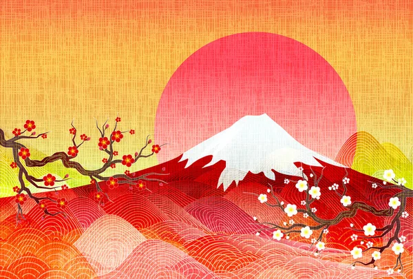 Fuji New Year Card Japanese Pattern Background — Vetor de Stock