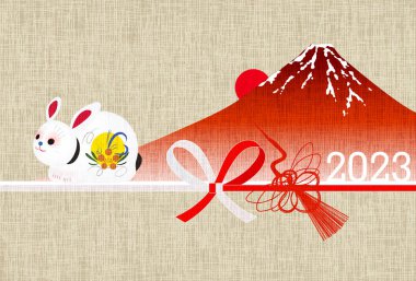 Rabbit New Year's card Mt. Fuji background
