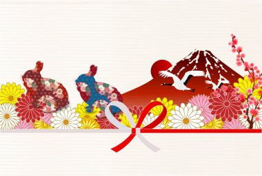 Rabbit New Year's card Mt. Fuji background