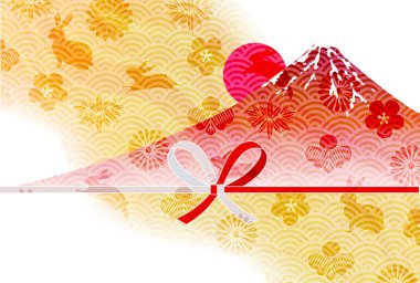 Rabbit New Year's card Mt. Fuji background
