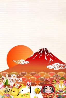 Rabbit New Year's card Mt. Fuji background