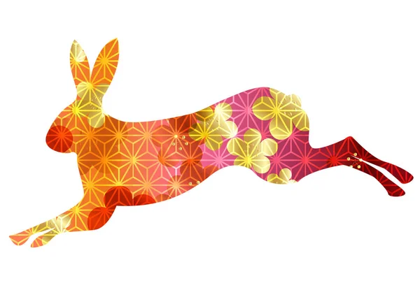 Rabbit New Year Card Japanese Pattern Icon — Vector de stock