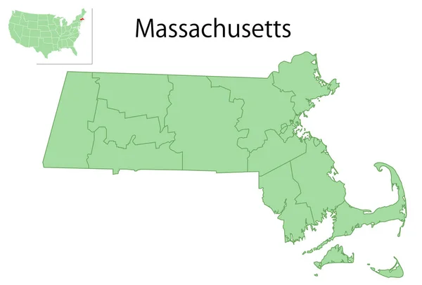 マサチューセッツ州地図州のアイコン — ストックベクタ