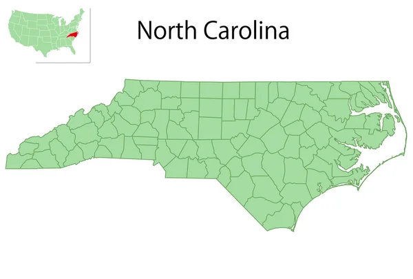 Kuzey Carolina Abd Harita Durumu Simgesi — Stok Vektör