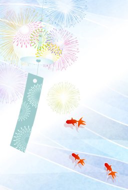 Yaz tebrik kartı japon balığı havai fişekleri.