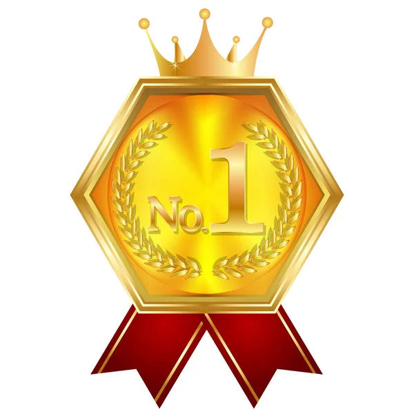 Medalla Corona Oro Icono Cinta — Vector de stock