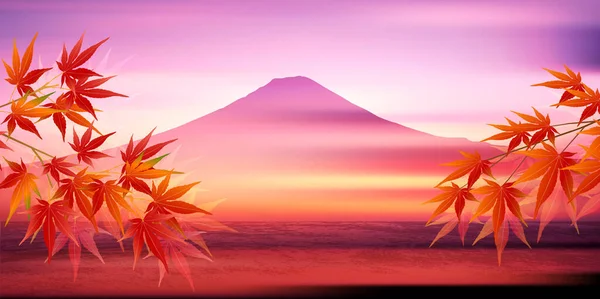 Fuji Otoño Color Arce Árbol Paisaje Fondo — Archivo Imágenes Vectoriales
